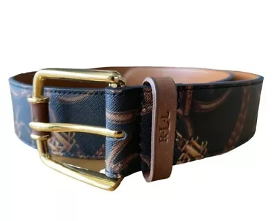 RALPH LAUREN Mens Black Leather Logo Belt Xs • £24.99