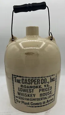 Vintage Pottery Whiskey Jug One Gallon Casper Co. Bail Handled Roanoke Virginia • $200