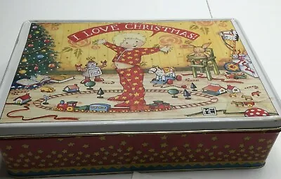 Vintage 90s I Love Christmas Tin Container Toy Train Tree Boy Rectangle • $29.99