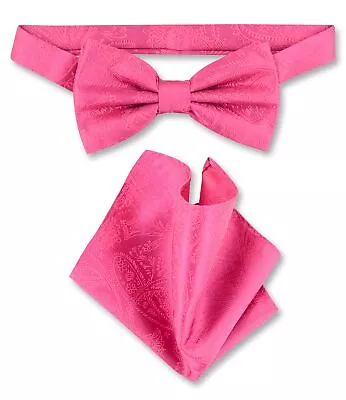 Vesuvio Napoli BowTie Hot Pink Fuchsia Paisley Mens Bow Tie And Handkerchief • $12.95