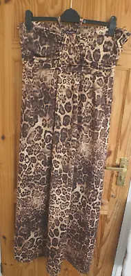 Select Brown Animal Print Multi Halter Neck/strapless Maxi Dress 16 • £6.99