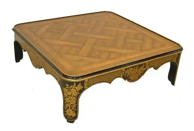 Asian Style Black Lacquer Coffee Table By Baker Furniture Gold Floral Details • $900