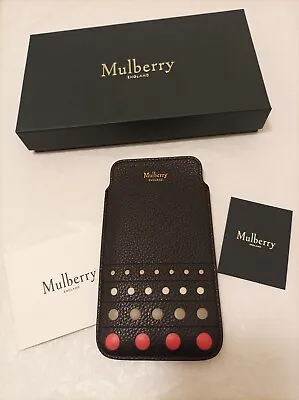 Mulberry Blue Leather Phone Case Pouch Card Slots Perforated Dots Gift Box New • £85