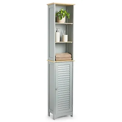 Tall Bathroom Cabinet Tallboy | Slim Grey Storage Cupboard & 6 Shelves | VonHaus • £59.99