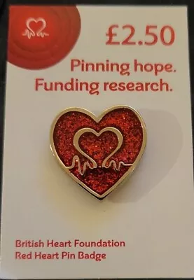 Charity Pin Badge Red Glitter Heart • £3.50