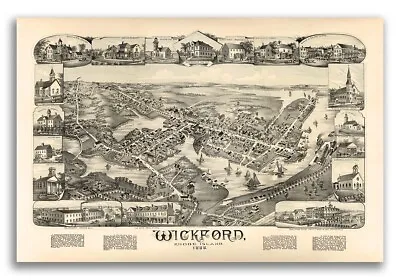 1888 Wickford Rhode Island Vintage Old Panoramic City Map - 16x24 • $12.95