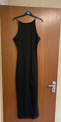 Black Cotton Racer Spaghetti Strap Maxi Dress - Size 8 • £5