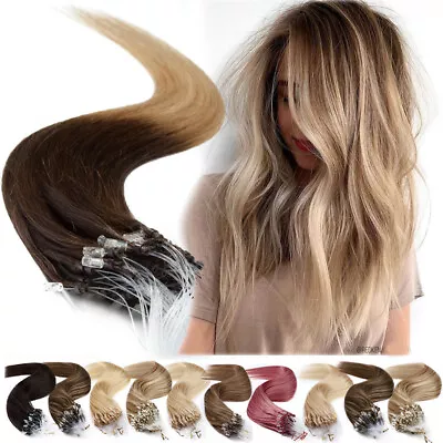 Ombre Micro Loop Ring Beads Human Remy Hair Extensions Full Head Nano Tips THICK • $28.05