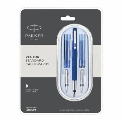£14.10 • Buy Parker Vector Standard Calligraphy CT Fountain Pen With Four Cartridge Blue Body