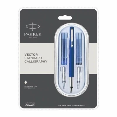£14.84 • Buy Parker Vector Standard Calligraphy CT Fountain Pen With Four Cartridge Blue Body
