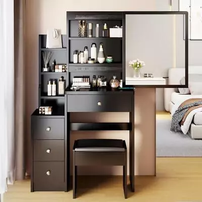 4 Drawers Vanity Desk Set With Large Sliding Mirror For Bedroom Makeup • $127.98