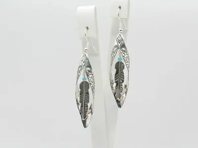 $63 • Buy Native American Dangle Earrings Sterling Silver Turquoise By Navajo Rhonda Largo