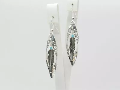 $63 • Buy Native American Dangle Earrings Sterling Silver Turquoise By Navajo Rhonda Largo