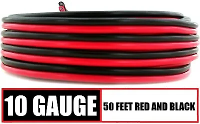 10 Gauge Speaker Cable Subwoofer Zip Power Wire Cord CCA - 50 Feet Red & Black • $18.95