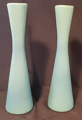 2 Van Briggle Ming Blue Mid Century Modern Sleek Bud Vases • $35