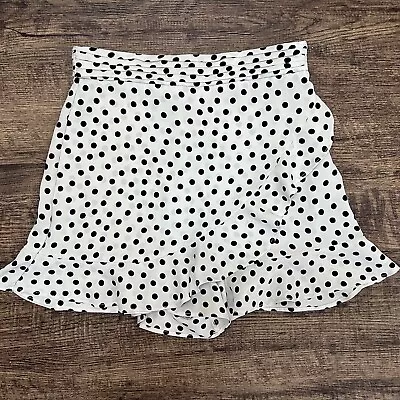 ZARA Ruffled Pleated Polka Dot Skort Shorts White Black Size M • $9.09