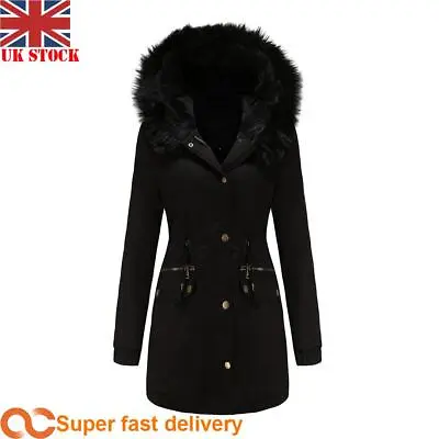 £27.29 • Buy Ladies Womens Girls Jacket Hooded Fleece Faux Fur Trench Parka Coat Plus Size