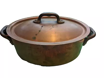 French Copper  Oval Pot Pan With Lid Brass Handles Vintage  • $175