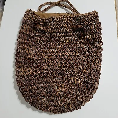 Vintage Y2K Woven Brown Backpack Handbag Purse Beach Travel Bag Tropical • $18