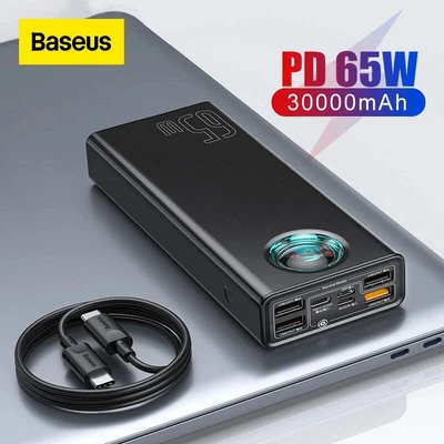 $77.49 • Buy Baseus 65W Power Bank 30000mAh Quick Charging Powerbank Battery For Phone Laptop