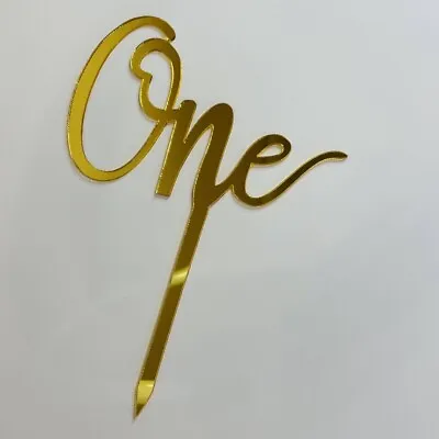 Acrylic Age Cake Topper One Gold 1st Year Birthday Party Decoration Design Idea  • £2.69