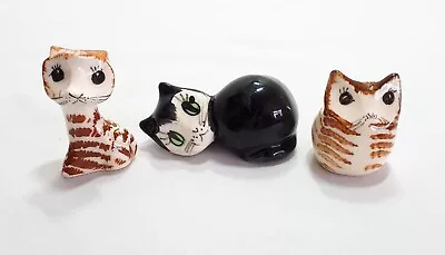 Vtg Philip Laureston Babbacombe Pottery Ceramic Pinched Cat & Owl Figurines X 3 • £19.99