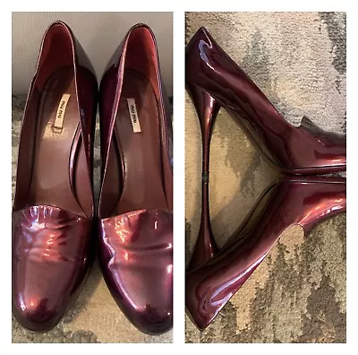 Miu Miu Stiletto High Heels Pumps Patent Leather Shiny Slip On Metallic SZ 37 • $29.99