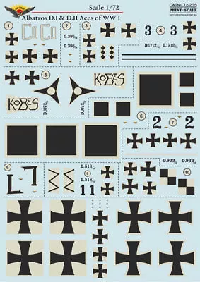 Albatros D.i & D.II Aces Of WWI (Aircraft Wet Decal) 1/72 Print Scale 72-235 • $18.99