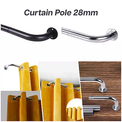 Extendable Metal Curtain Pole 28mm With Rings Brackets Hooks & Rod Fittings • £7.99