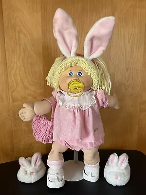 Cabbage Patch Kids ‘85 Pacifier Girl Doll Pink Dress Bunny Slippers + Bunny Ears • $138.03