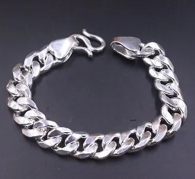 Pure 999 Fine Silver Chain Men Gift 13mm Cuban Curb Link Bracelet 67g/7.8inch • $198.72