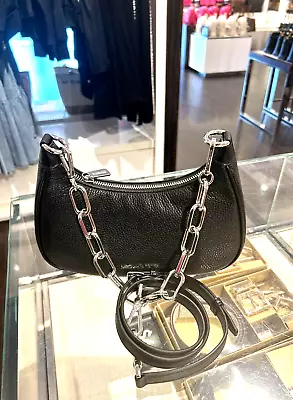 Michael Kors Cora Medium Zip Pouchette Chain Crossbody Shoulder Bag - Black • $88.50