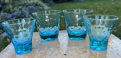 VIntage Hazel Atlas Turquoise Dots 3  & 3 1/2” Flared Whiskey Rocks Glasses • $22