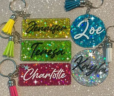 Personalised Keyring Glitter Resin! Any Name/words All Colours! Novelty Gift! • £4.69