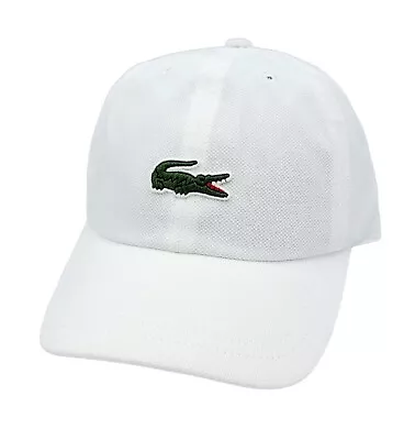 Lacoste Men's White Cotton Pique Knit Croc Logo Relaxed-Fit Strapback Hat Cap  • $34.95