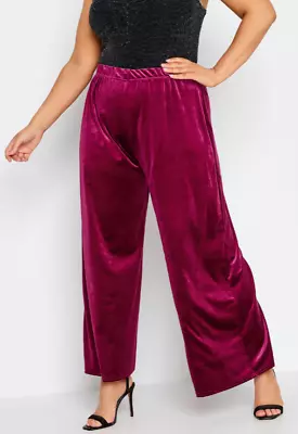New Yours Curve Womens Plus Size 20 Magenta Velvet Stretchy Pull On Trousers • £4.20