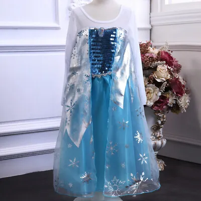 Girls Ice Queen Costume Kids Christmas Present Gift Dress Up Elsa • £14.04