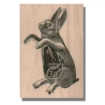 Mounted Rubber Stamp Steampunk Rabbit Gears Easter Bunny Gear Animal Stamp • $9.43