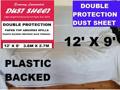 Large12/9 Decorating Dust Sheet Paint Protection Waterproof Cover DIY Not Cotton • £8.33