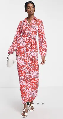 £14.35 • Buy NEW Size 6 ASOS Tie Front Button Up Shirt Dress In Red Pink Daisy Print NWT