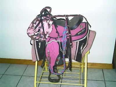 $177.50 • Buy Used Youth Western Saddle  Bridle Bc Blanket Saddle Bags