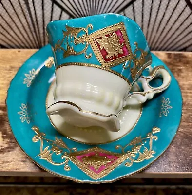 Antique Demitasse Tea Cup And Saucer Gilded UCAGCO China Hand Painted Japan • $22.99