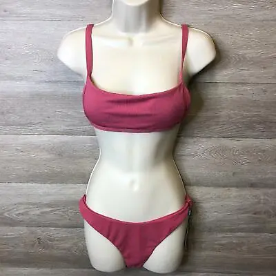 Zaful Womens Medium Pale Violet Red Ribbed Square Collar Bikini Set NWT • $9.09