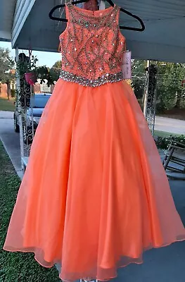 Little Rosie Neon Coral Pageant Dress Girl Size 8 Fits More Like A Size 6 New • $485