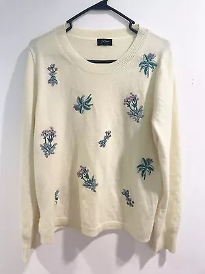 J Crew Cashmere Embroidered Floral Sweater Lemon Yellow Large  • $39.99