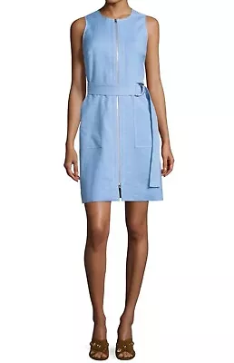 Diane Von Furstenberg Baby Blue Full Front Zip Dress Belted Dress Sz 6 • $32.95