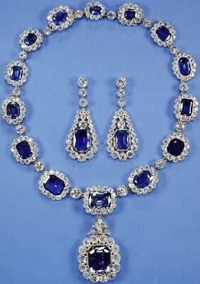 Kate Middleton's Royal Baby Sapphire Flower Shape Halo Necklace Set With Earring • £1764.74