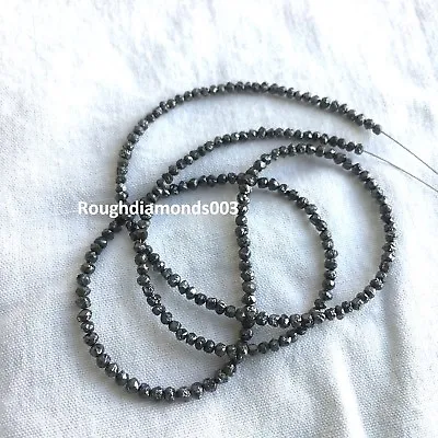 $59.27 • Buy 15.04 Cts Natural Black Rough Loose Round Diamond Beads 16  Strand .Silver Clasp