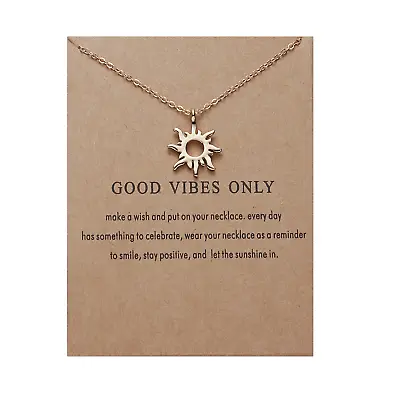 Good Vibes Friendship Family Love Gold Women Lady Make A Wish Card Necklace Gift • £3.99