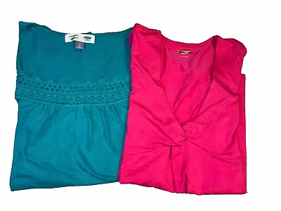 Lot/2 Old Navy Maternity Tops NEW!  V-neck Crochet Ruched Side Sz M/L Pink Teal • $15.99